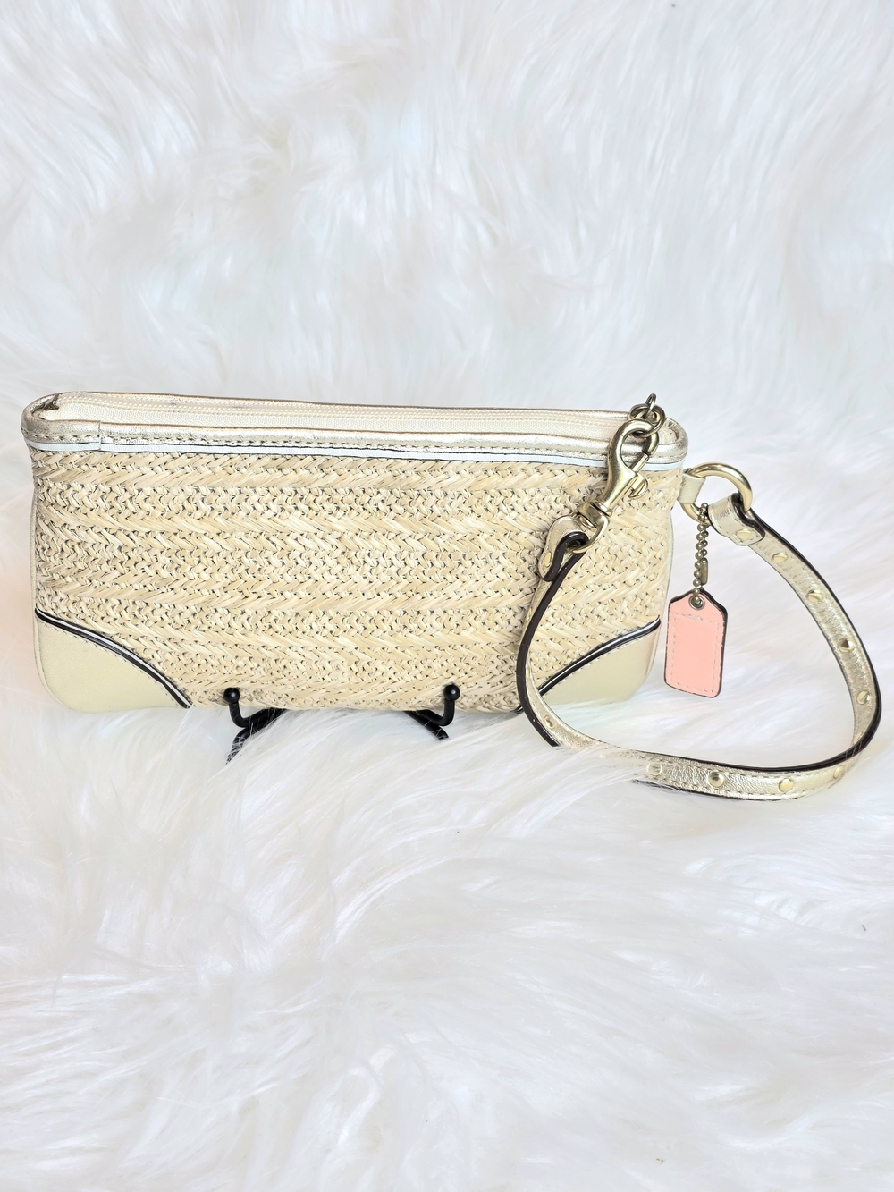 Coach Hamptons LE 2pcs Straw Flower Tote & Wristlet Set Coral Appliqué Floral - Picture 13 of 15